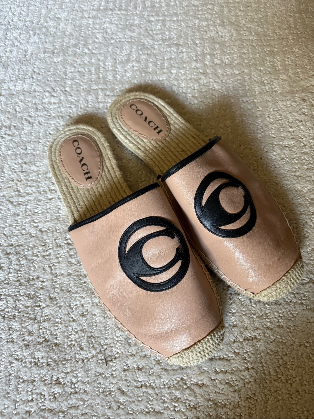 COACH Channing Leather Espadrille Mules Beechwood Tan Slide Flats 9.5
